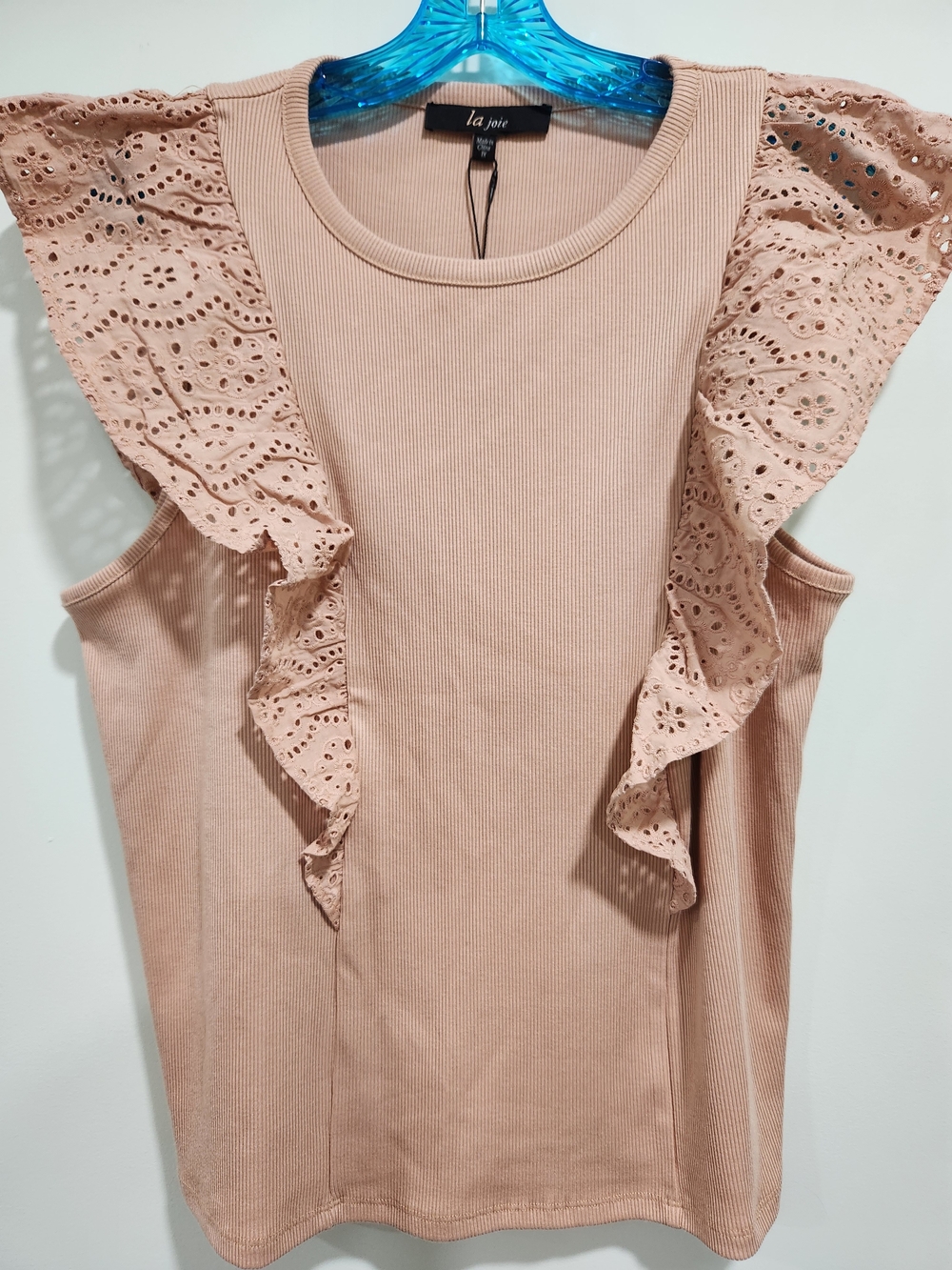 La Joie Blush Eyelet Ruffle Tank